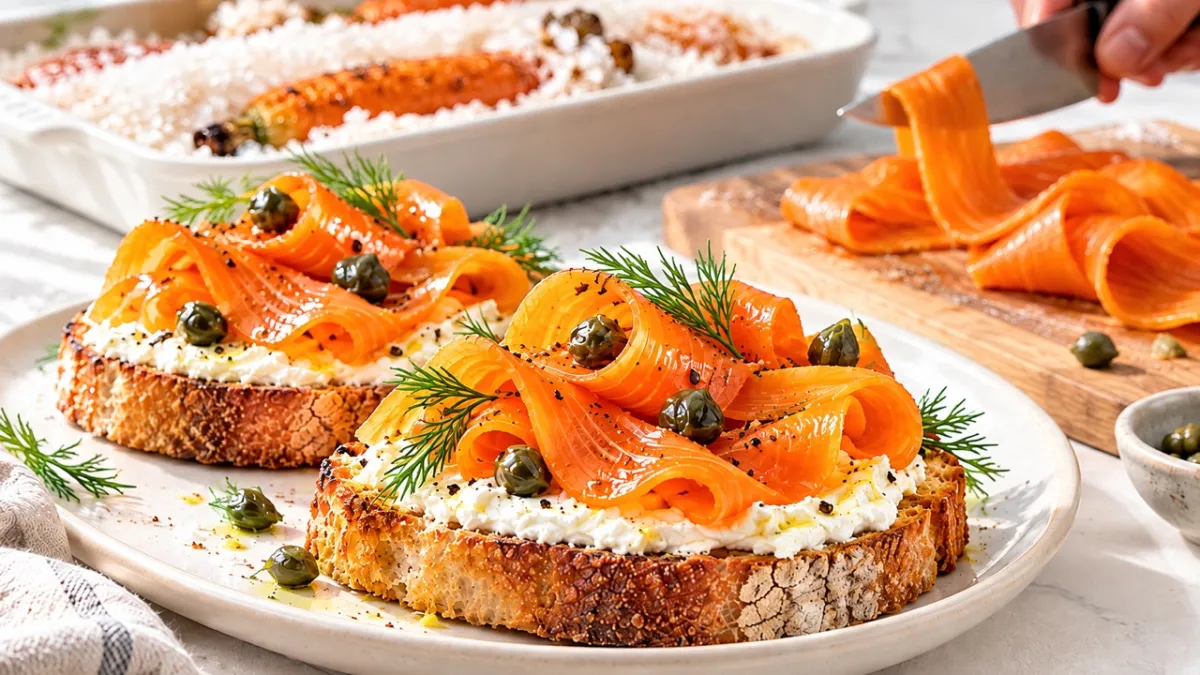 То, что выглядит как лосось — морковь: на этом тосте нет рыбы, а вкус и сервировка — не хуже форели