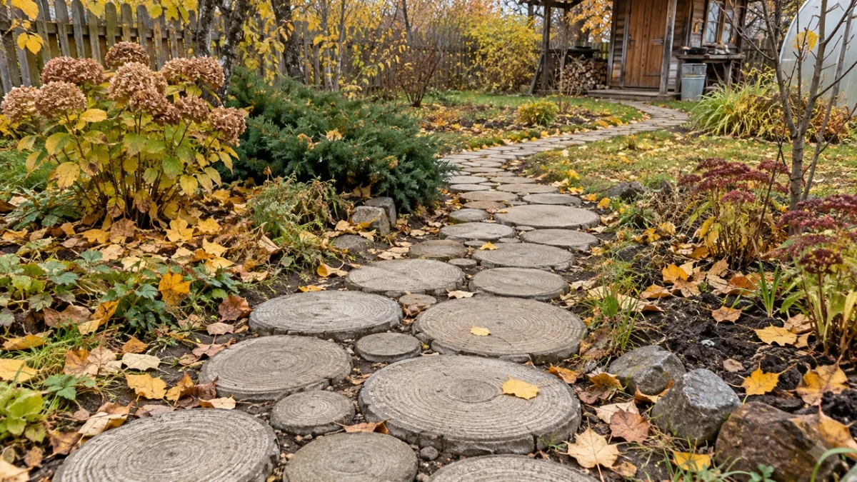 Ни плитки, ни дорогих форм — одни бутылки: бетон застыл, пластик сняли, а на даче красивая дорожка под дерево