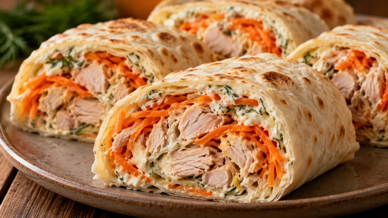 Рулет из лаваша с курицей и корейской морковью: закуска без плиты и духовки, которую можно взять с собой